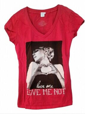 Marilyn Monroe Love Me Love Me Not Graphic V Neck Fitted T. Sz. XL